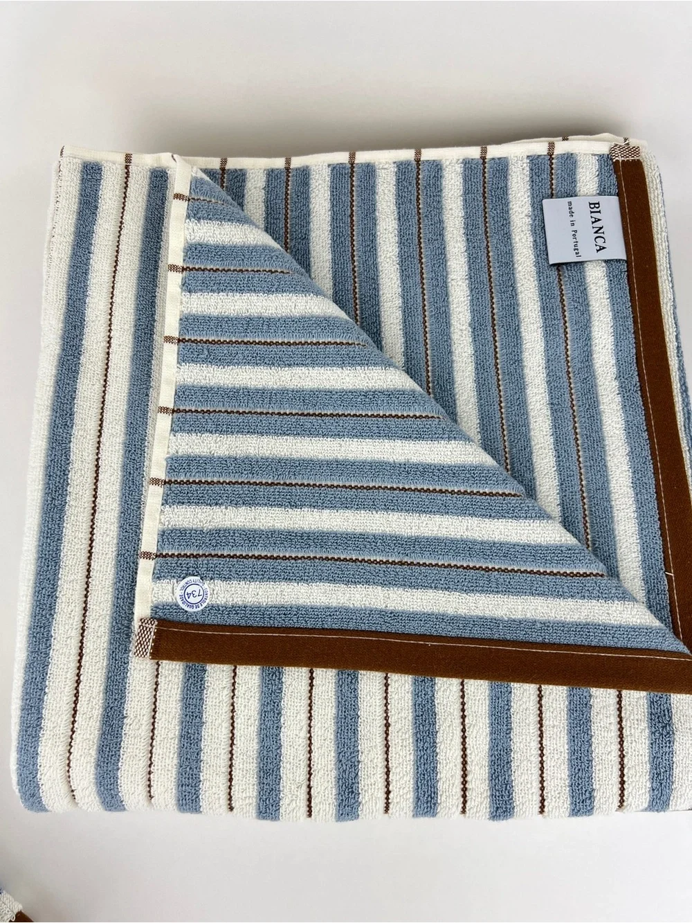 Bianca Bath Towel Set Blue Cream Brown Striped Soft Cotton Portugal 2 Pc NEW